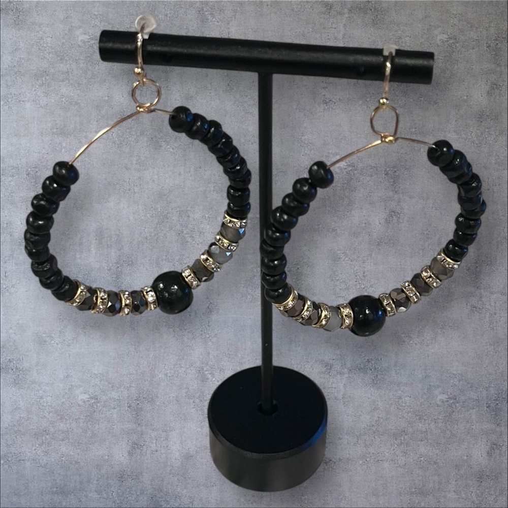Elegant Beaded Fish Hook Earrings with Crystal Accents. NEW!
